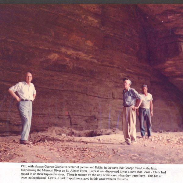 Wildwood Historical Society - Tavern Cave 1960s - Cave located on St. Alban's Farm overlooking the Missouri River that was later discover to be a former camp site of Lewis and Clark